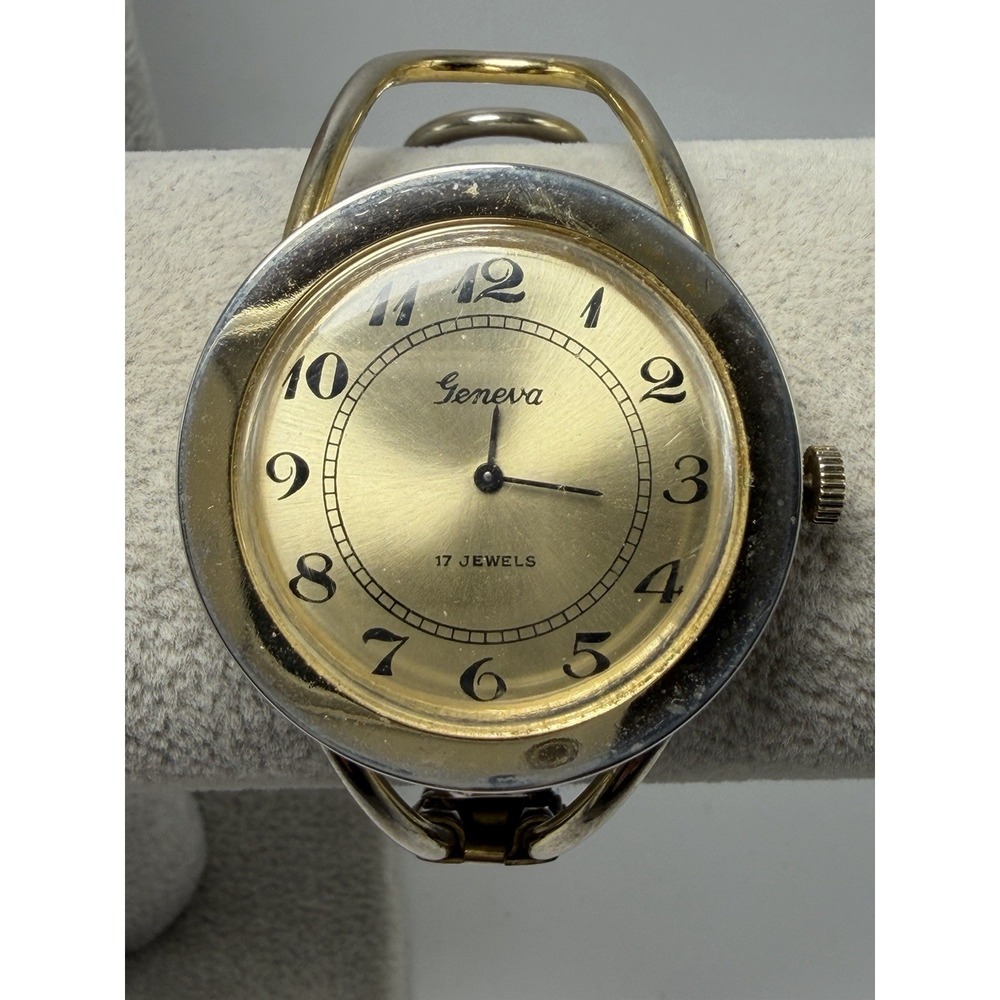 Geneva Manual Wind Working Ladies Cuff Watch 17 Jewels 38MM 6.5" Gold Tone